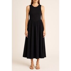 NEXT Black Ribbed Bodice Maxi Dress Size 6 Casual Sleeveless Cotton Lightweight